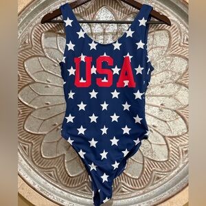 H&M Divided Navy Blue USA Star One-Piece High-leg Swimsuit